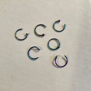 Set of 6 Multi Chrome Nose Rings